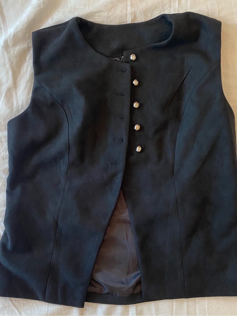 Black Sleeveless Faux Suede Button-Front Vest